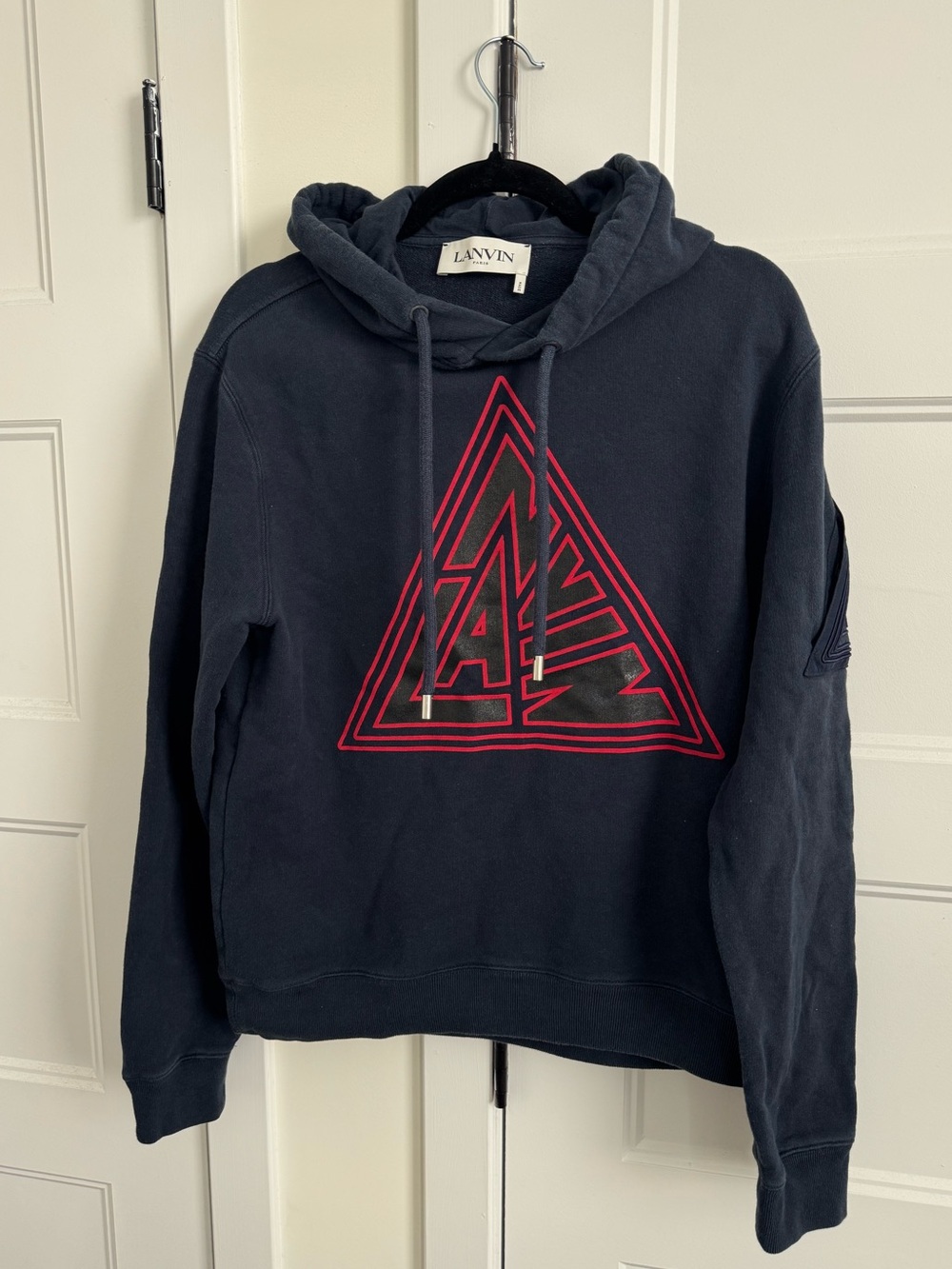 Lanvin Paris Triangle Embroidered Hoodie w/ Textured Arm Pocket | Made in Italy